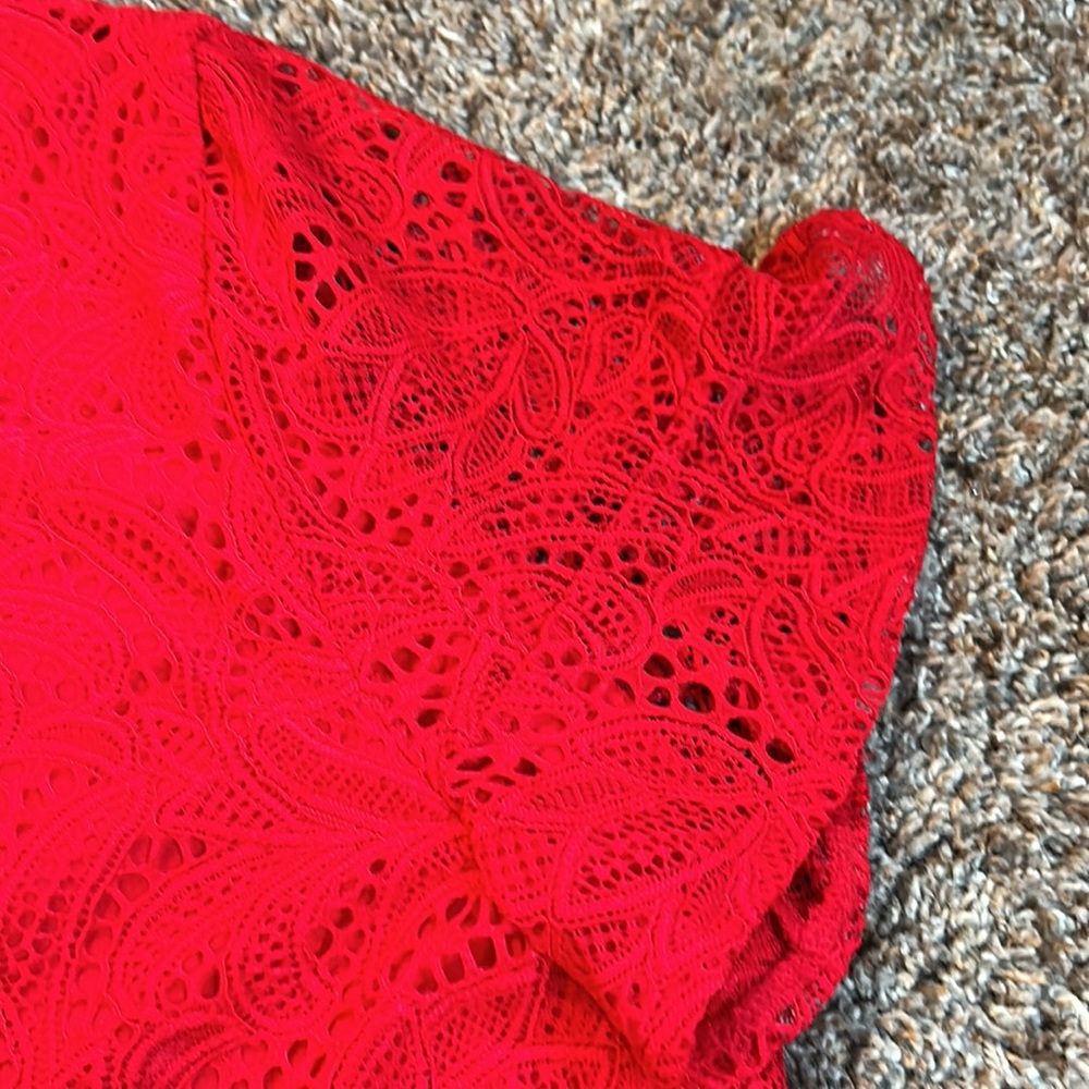 New Liz Claiborne Career Petite Red Lace Short Sleeve Top PXXL - Picture 8 of 8
